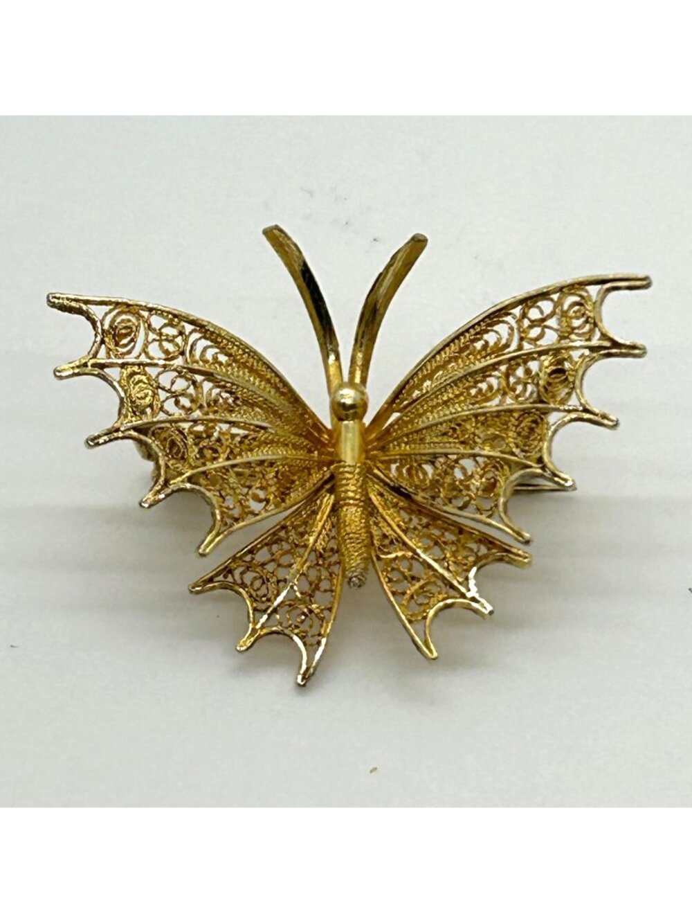 Vintage Butterfly Brooch 800 Silver Gold Wash Spun Filigree European Art Deco